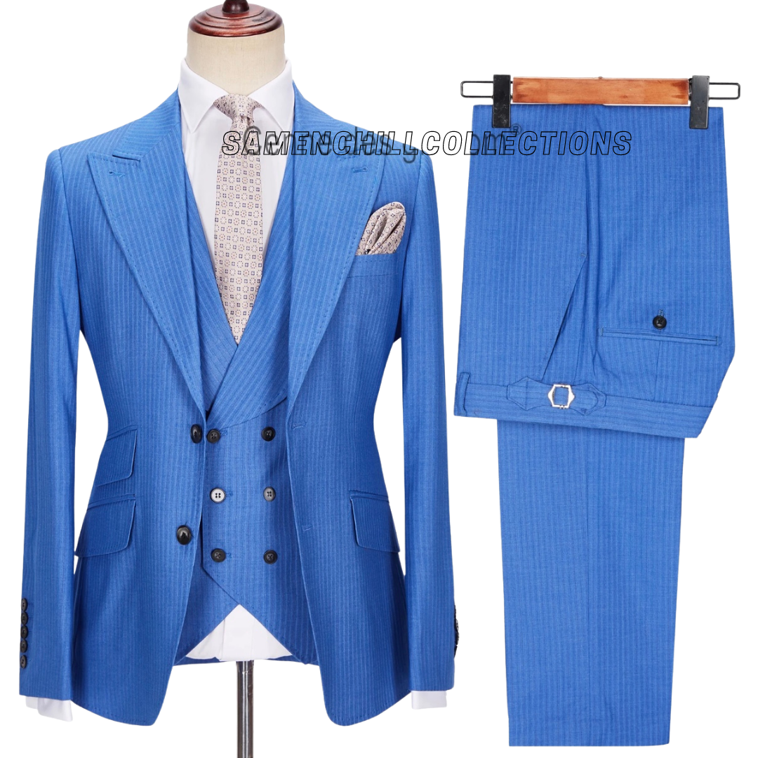 OXFORD BLUE THIN STRIPE SLIM FIT 3-PIECE SUIT – SamEnchill Collections