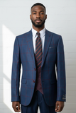 MASTERS STYLISH BLUE CHECKERED THREE-PIECE SUIT