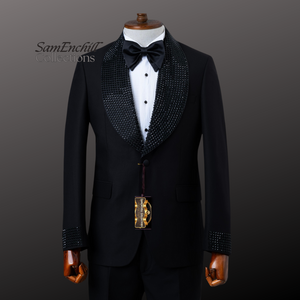 VESCOVO ALL BLACK CUSTOM LAPEL 2-PIECE GROOM TUXEDO