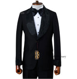 VESCOVO ALL BLACK CUSTOM LAPEL 2-PIECE GROOM TUXEDO
