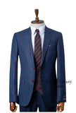 MASTERS STYLISH BLUE CHECKERED THREE-PIECE SUIT