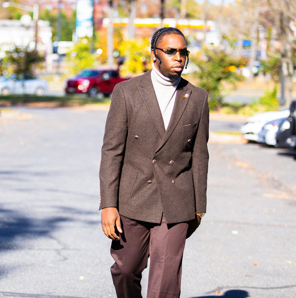 KENNY ENGLISH DARK BROWN DOUBLE-BREASTED BLAZER