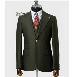 SAMENCHILL GREEN 3-PIECE SUIT-GOLD BUTTON