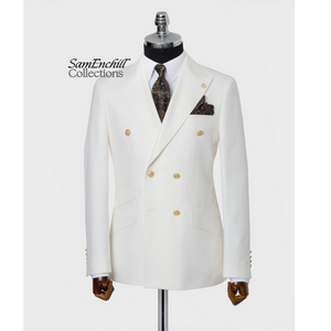 OXFORD ALL WHITE 2-PIECE DOUBLE-BREASTED SUIT-GOLD BUTTONS