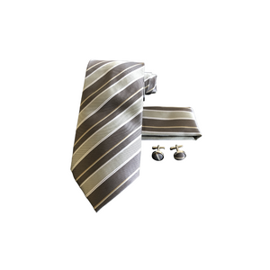 Brown Grey Pencil striped Tie Set
