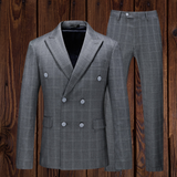 CASHEREISE Grey Double- Breasted 3-Piece white Stripe Suit