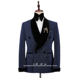 MAGNIFIGUE SPARKLING BLUE SHAWL LAPEL 2-PIECE DOUBLE-BREASTED TUXEDO