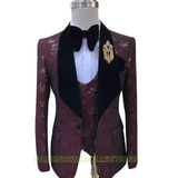 HIGH GRADE CUSTOM FIT FLORAL PATTERNED FORMAL SHAWL LAPEL 3-PIECE SUIT