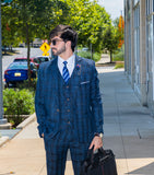 SAMUEL Slim Fit Navy Blue Chalk Stripe 3-Piece Suit