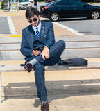 SAMUEL Slim Fit Navy Blue Chalk Stripe 3-Piece Suit