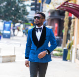 MAGNIFIGUE SPARKLING BLUE SHAWL LAPEL 2-PIECE DOUBLE-BREASTED TUXEDO