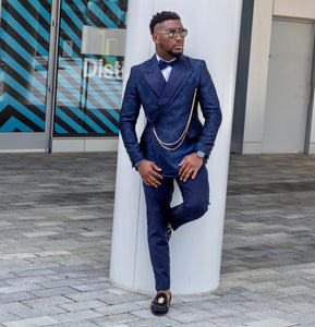 BESTMAN PATTERN NAVY BLUE DOUBLE- BREASTED TWO PIECE SUIT – SamEnchill  Collections