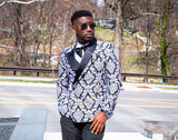 ROYALE DESIGNER BLACK AND WHITE CROSSED OVER TWO-PIECE SUIT