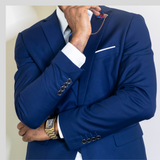 VESCOVO Fitted Blue Cotton- Blend Suit
