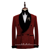 MAGNIFIGUE SPARKLING RED  SHAWL LAPEL 3-PIECE DOUBLE BREASTED TUXEDO