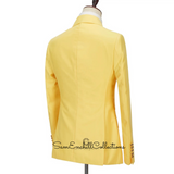 MODERN SOLID YELLOW 2-PIECE DOUBLE-BREASTED TICKET POCKET  SUIT