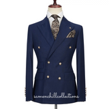 MODERN NAVY-BLUE 2-PIECE DOUBLE-BREASTED TICKET POCKET  SUIT