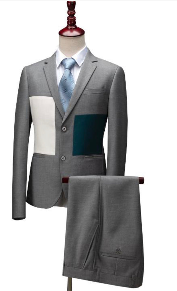 CRONACHE 2-Piece Grey With Cream and Green Patched Suit
