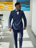 BESTMAN PATTERN NAVY BLUE DOUBLE- BREASTED TWO PIECE SUIT
